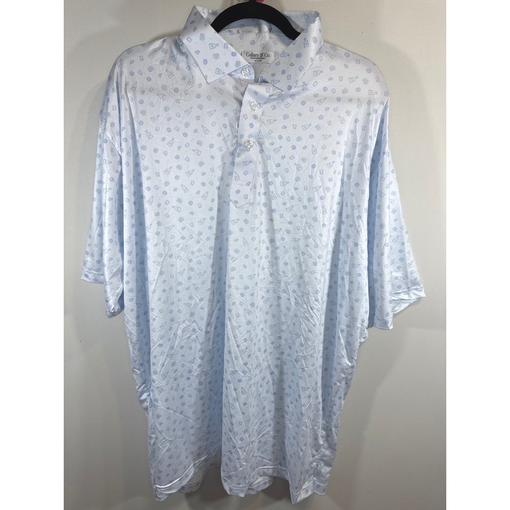 Collars & Co Featherweight Polo Shirt Mens 2XL Light Blue Tequila Agave Print